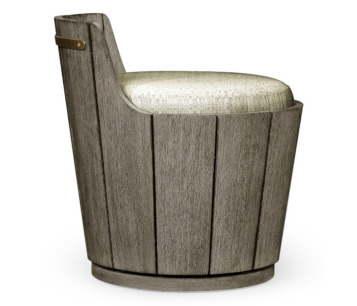 Swivel Grey Storage Bucket Stool, Upholstered in Standard Outdoor Fabric