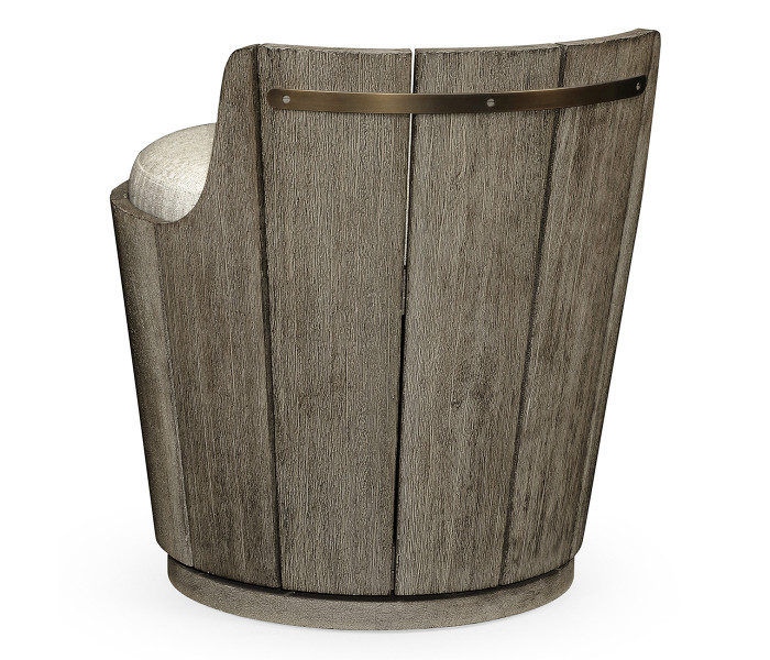 Swivel Grey Storage Bucket Stool, Upholstered in Standard Outdoor Fabric