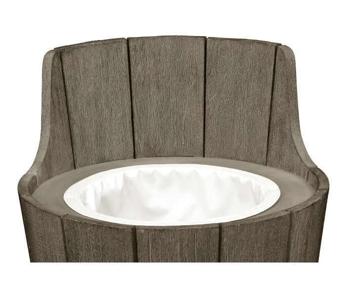 Swivel Grey Storage Bucket Stool, Upholstered in Standard Outdoor Fabric