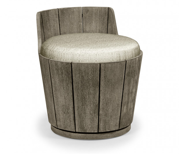 Swivel Grey Storage Bucket Stool, Upholstered in Standard Outdoor Fabric