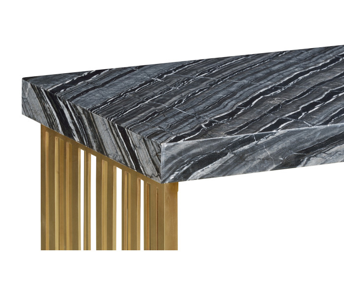 Rectangular Brass Console Table with a Grey Marble Top