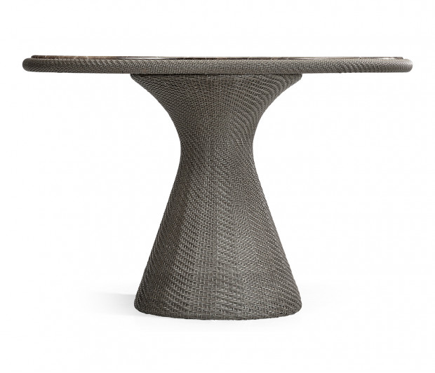 Round Dark Grey Rattan Dining Table with a Dark Marble Top