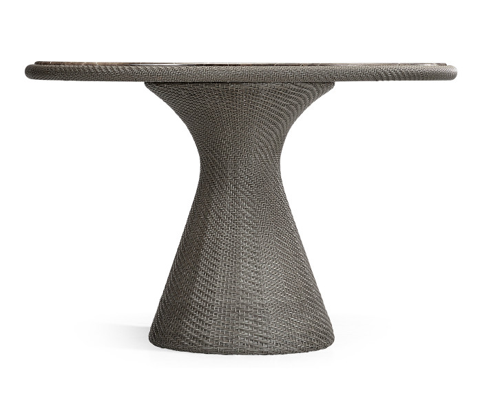 Round Dark Grey Rattan Dining Table with a Dark Marble Top