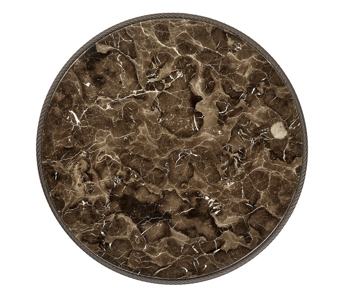 Round Dark Grey Rattan Dining Table with a Dark Marble Top