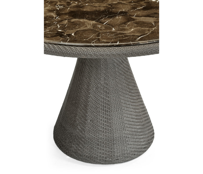 Round Dark Grey Rattan Dining Table with a Dark Marble Top