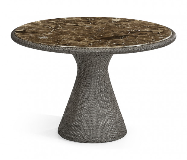 Round Dark Grey Rattan Dining Table with a Dark Marble Top