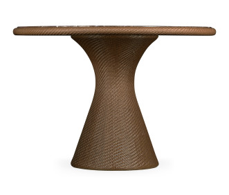 Round Tan Rattan Dining Table With A Dark Marble Top 43