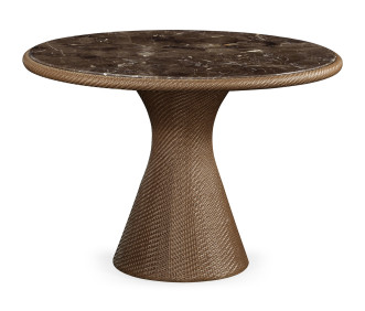 Round Tan Rattan Dining Table With A Dark Marble Top 43