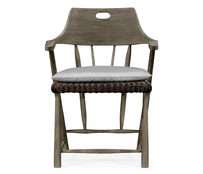 Smokers Style Grey & Rattan Dining Chair with Cushion, Upholstered in COM