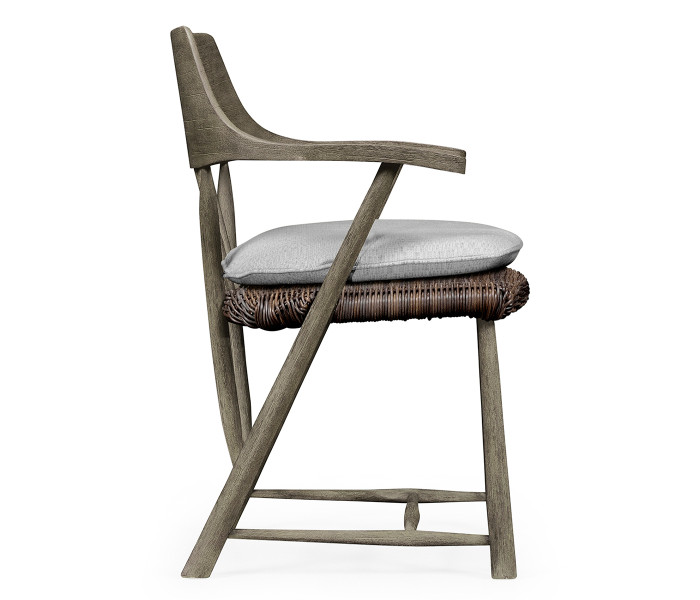 Smokers Style Grey & Rattan Dining Chair with Cushion, Upholstered in COM