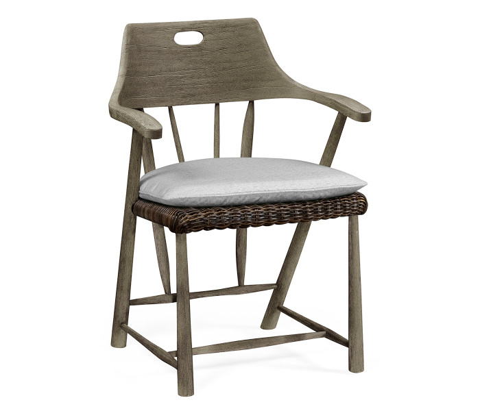 Smokers Style Grey & Rattan Dining Chair with Cushion, Upholstered in COM