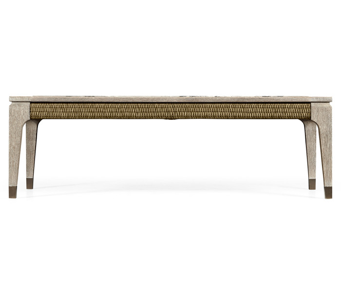 Rectangular Navajo Sand & Rattan Coffee Table with a Black Marble Top