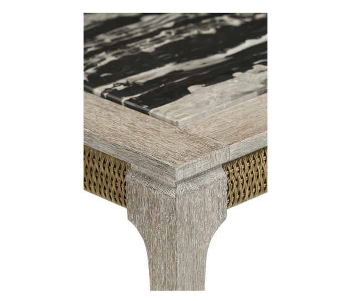 Rectangular Navajo Sand & Rattan Coffee Table with a Black Marble Top