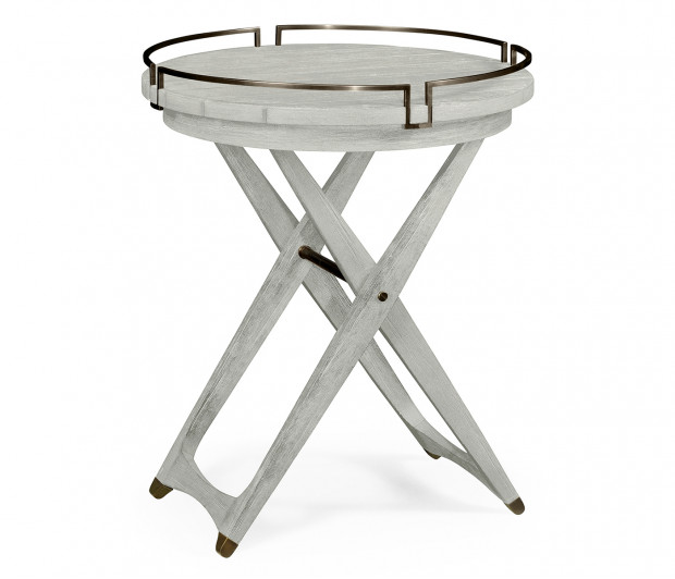 Round Folding Cloudy Grey & Antique Brass Tray End Table