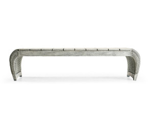 Rectangular Cloudy Grey & Rattan Cocktail Table with Curved Ends
