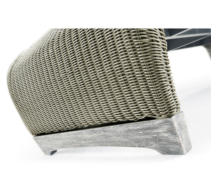 Rectangular Cloudy Grey & Rattan Cocktail Table with Curved Ends