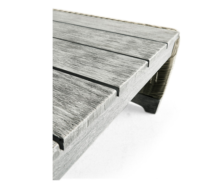 Rectangular Cloudy Grey & Rattan Cocktail Table with Curved Ends