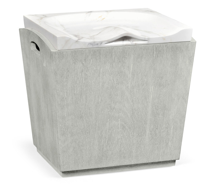 Rectangular Cloudy Grey & Faux White Marble Storage Stool