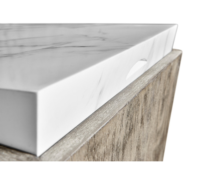 Rectangular Grey & Faux White Marble Storage End Table