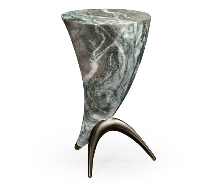 Horn Shaped Faux Black & Grey Marble End Table