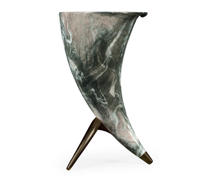 Horn Shaped Faux Black & Grey Marble End Table