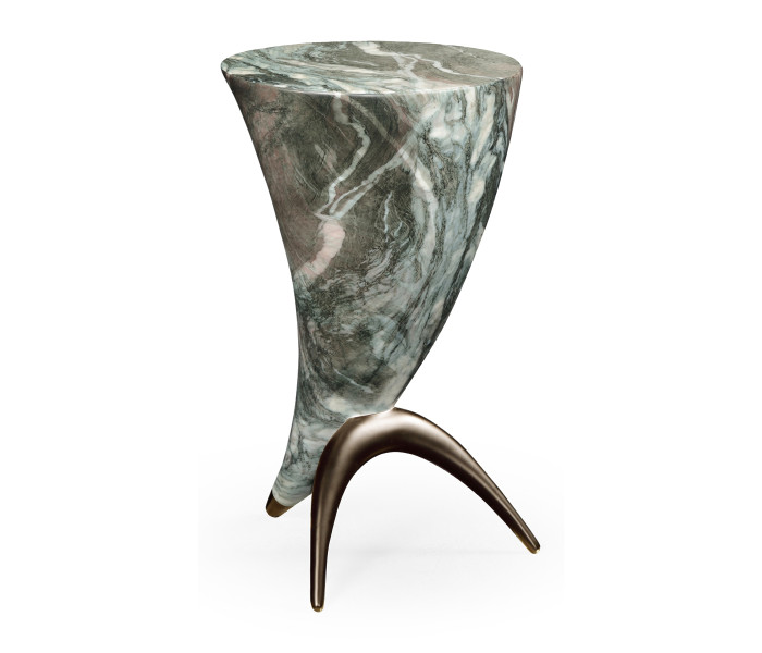 Horn Shaped Faux Black & Grey Marble End Table