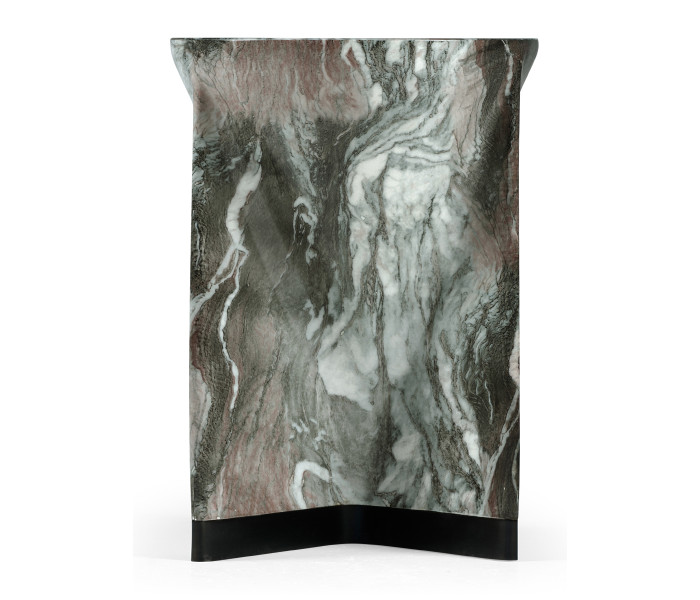 Round to L-Shape Faux Black & Grey Marble End Table