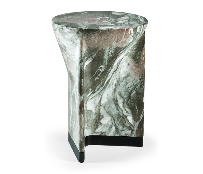 Round to L-Shape Faux Black & Grey Marble End Table