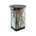 Round to L-Shape Faux Black & Grey Marble End Table