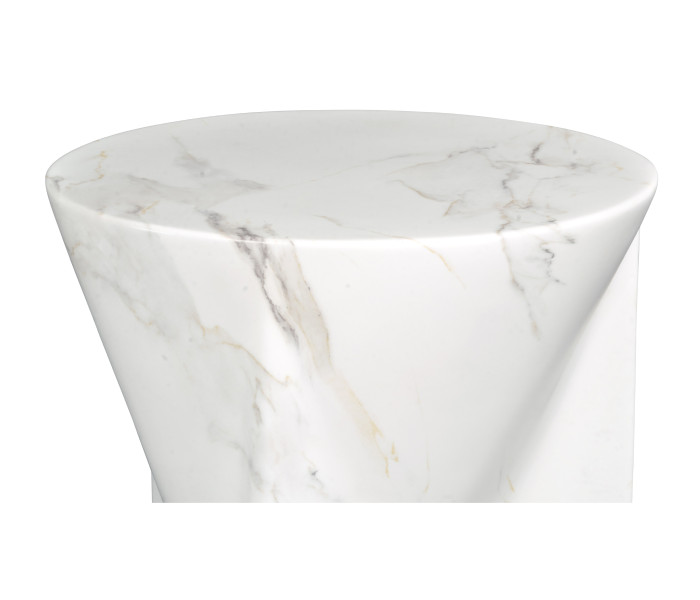 Round to L-Shape Faux White & Grey Marble End Table