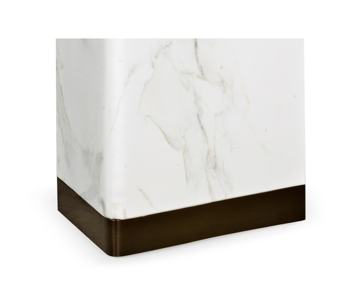 Round to L-Shape Faux White & Grey Marble End Table