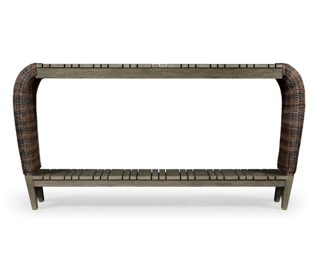 Rectangular Grey & Rattan Console Table with Curved Ends