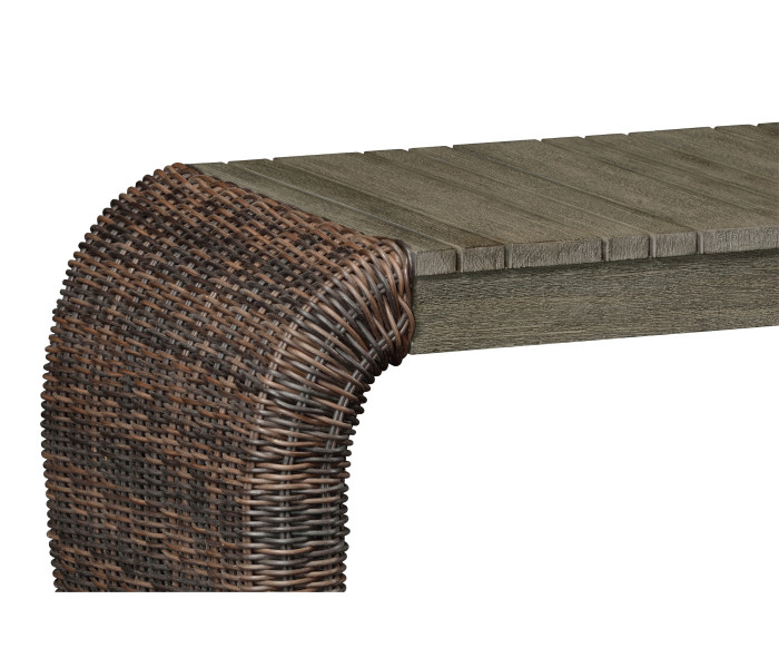 Rectangular Grey & Rattan Console Table with Curved Ends