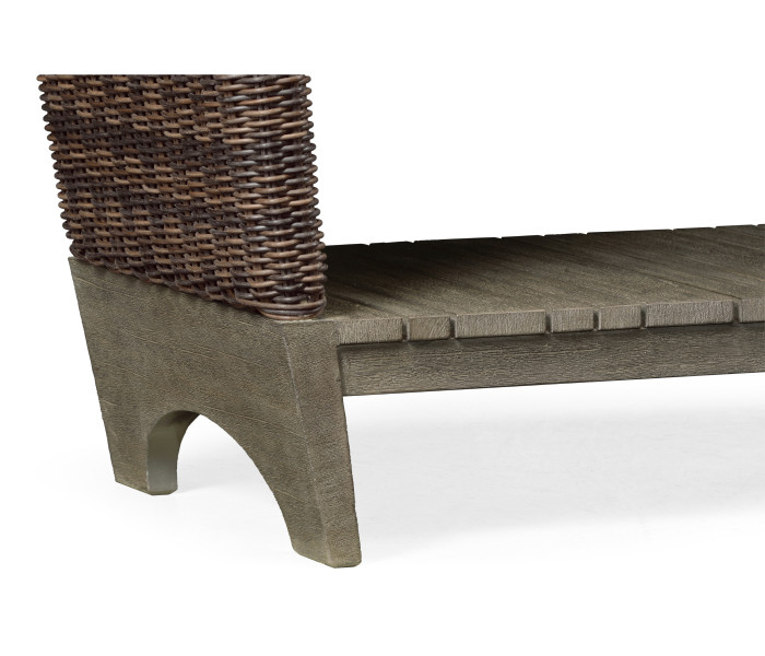 Rectangular Grey & Rattan Console Table with Curved Ends