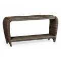 Rectangular Grey & Rattan Console Table With Curved Ends