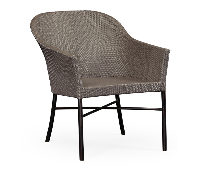 Rounded Back Mocha Steel & Dark Grey Rattan Dining Chair with Cushion, Upholstered in Standard Outdoor Fabric