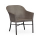 Rounded Back Mocha Steel & Dark Grey Rattan Dining Chair with Cushion, Upholstered in Standard Outdoor Fabric