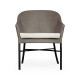 Rounded Back Mocha Steel & Dark Grey Rattan Dining Chair with Cushion, Upholstered in Standard Outdoor Fabric