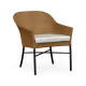 Rounded Back Mocha Steel & Tan Rattan Dining Chair with Cushion, Upholstered in Standard Outdoor Fabric