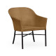 Rounded Back Mocha Steel & Tan Rattan Dining Chair with Cushion, Upholstered in Standard Outdoor Fabric