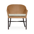 Rounded Back Mocha Steel & Tan Rattan Dining Chair with Cushion