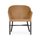 Rounded Back Mocha Steel & Tan Rattan Dining Chair with Cushion, Upholstered in Standard Outdoor Fabric