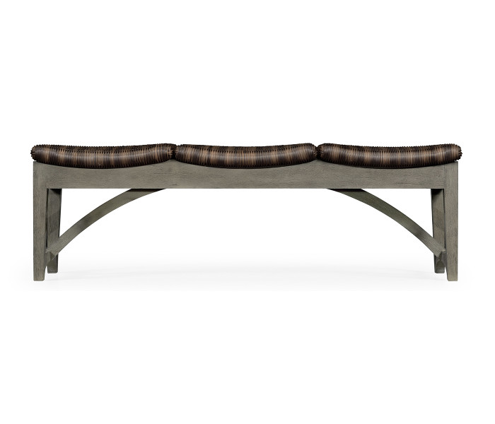 Three-Seat Grey & Rattan Bench