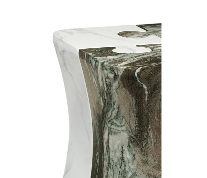 Faux Black & Grey Marble Puzzle Piece Side Table