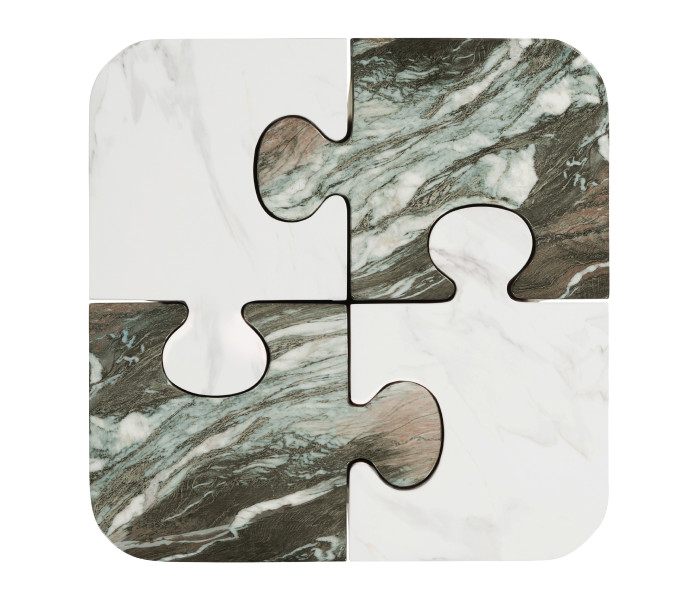 Faux Black & Grey Marble Puzzle Piece Side Table