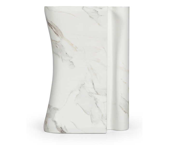 Faux White & Grey Marble Puzzle Piece Side Table
