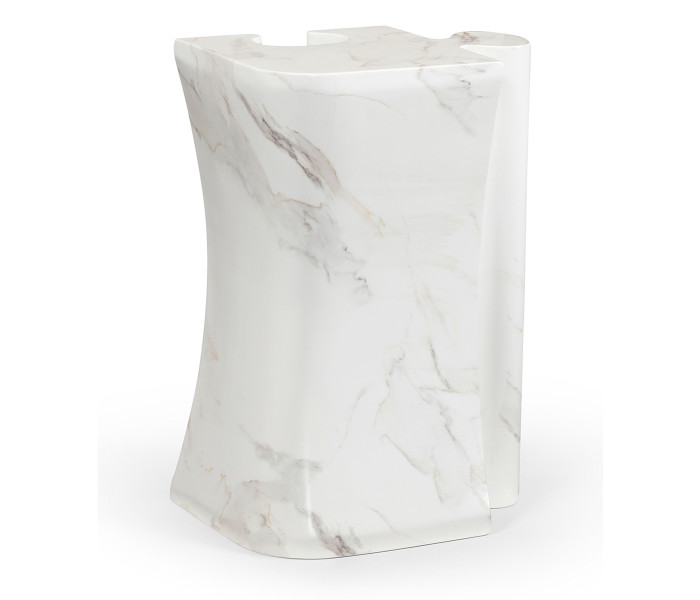 Faux White & Grey Marble Puzzle Piece Side Table
