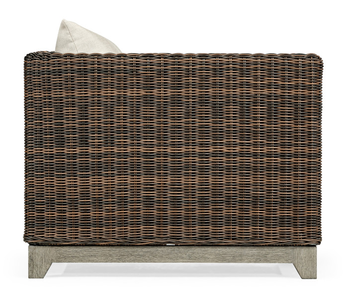 34" Grey & Rattan Sofa Chair, Upholstered in Standard Outdoor Fabric