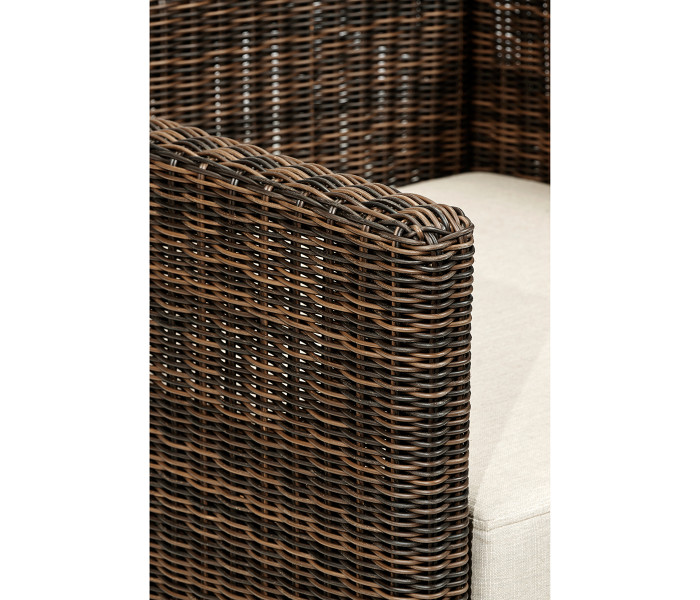 34" Grey & Rattan Sofa Chair, Upholstered in Standard Outdoor Fabric