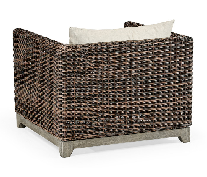 34" Grey & Rattan Sofa Chair, Upholstered in Standard Outdoor Fabric